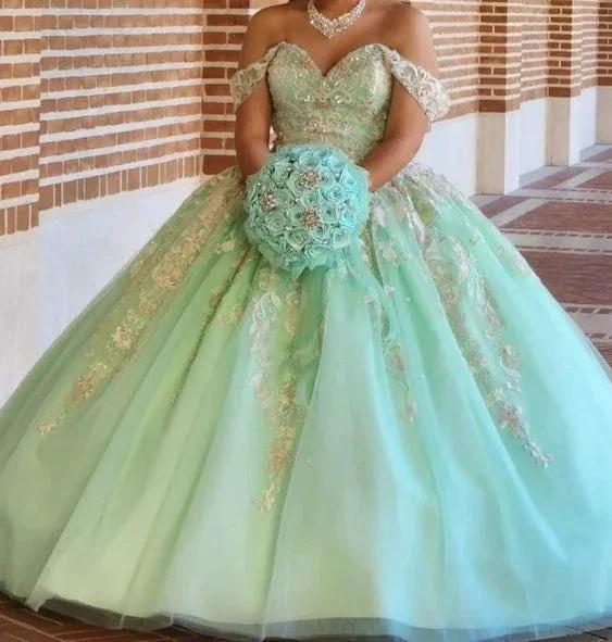 Stunning Off The Shoulder Tulle Floral Ball Gown Sweet 16 Dress Y1235 by simplepromdress