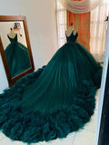 Stunning Tulle Lace-up Back Ball Gown,Teal Princess Dress With Ruffles Y1233 by simplepromdress