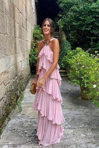Elegant Halter Chiffon Prom Dress With Layered, Backless Evening Gown Y1232 by simplepromdress
