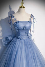 Blue tulle long A line prom dress blue evening dress s51 by simplepromdress