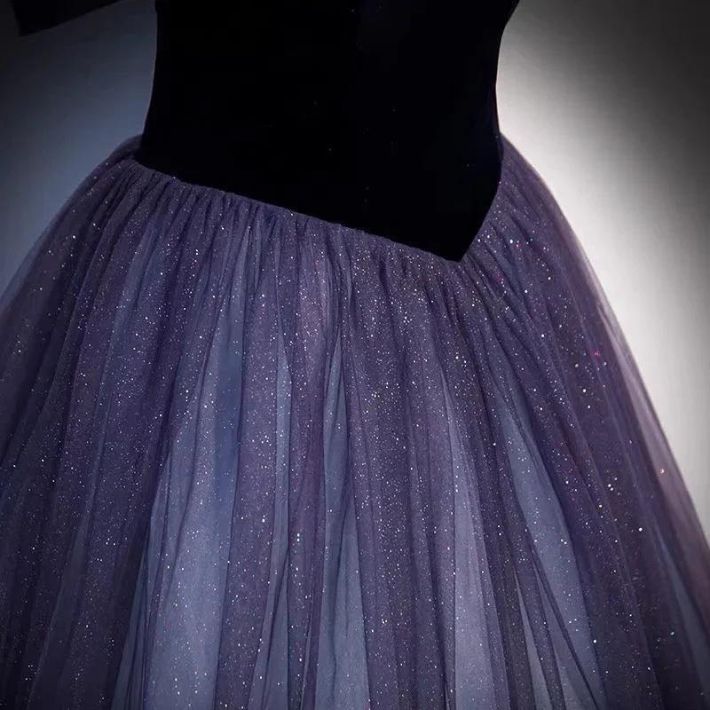 Purple tulle long prom dress A line evening gown s66 by simplepromdress