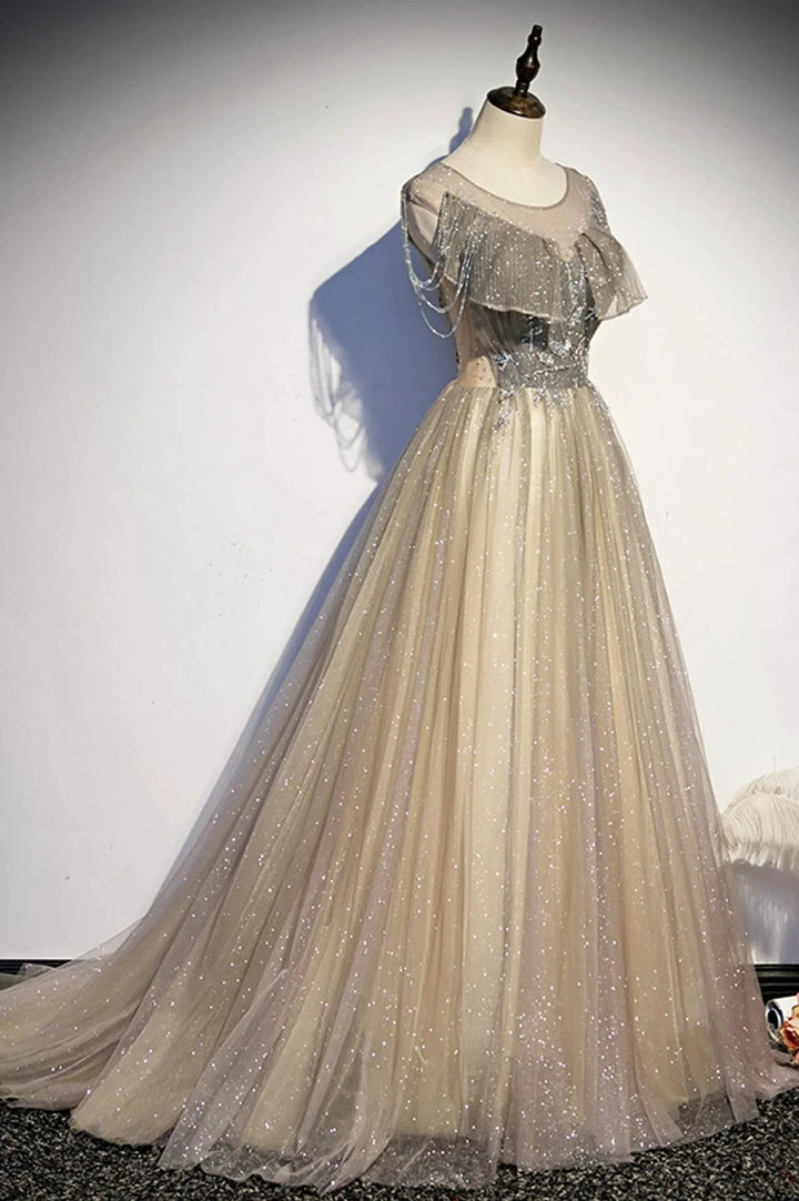 Stylish tulle long prom dress A line evening dress s108 by simplepromdress