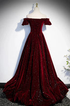 Burgundy velvet long prom dress A line evening dress s53 by simplepromdress