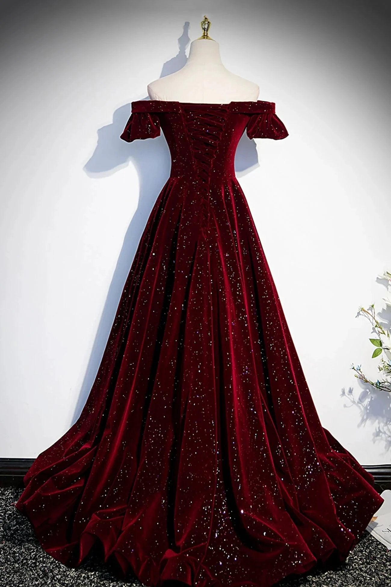 Burgundy velvet long prom dress A line evening dress s53 by simplepromdress