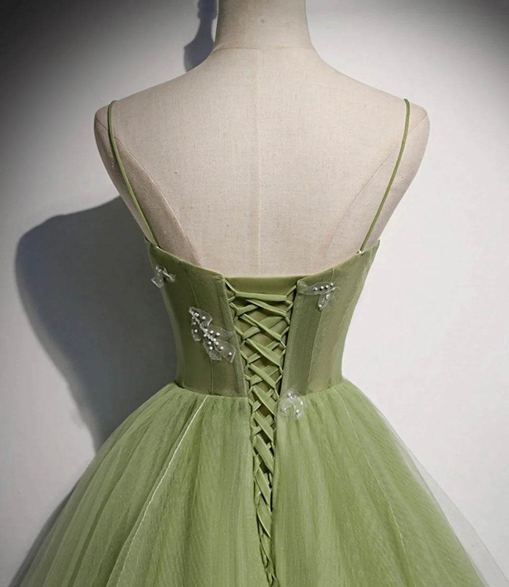 Green tulle long prom dress A line evening dress s56 by simplepromdress