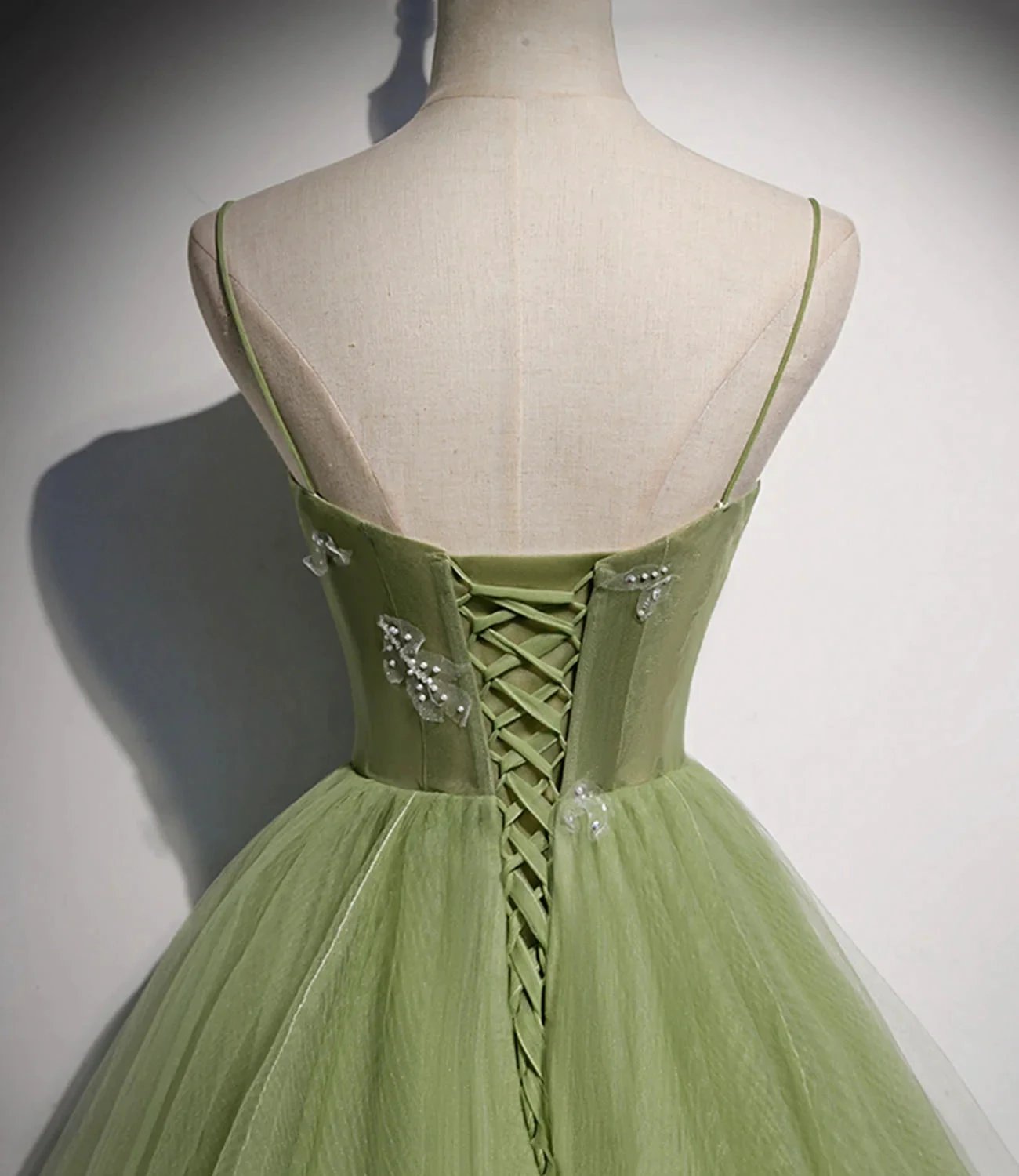 Green tulle long prom dress A line evening dress s56 by simplepromdress