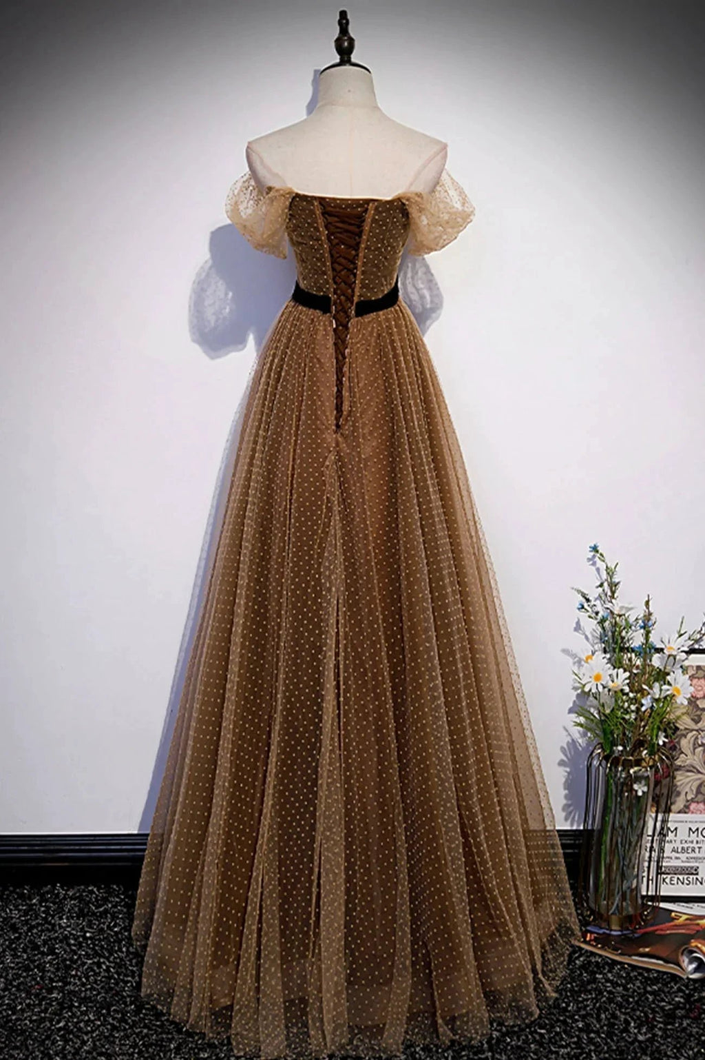 Cute tulle long prom dress A line evening dress s62 by simplepromdress