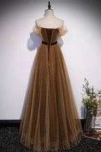 Cute tulle long prom dress A line evening dress s62 by simplepromdress