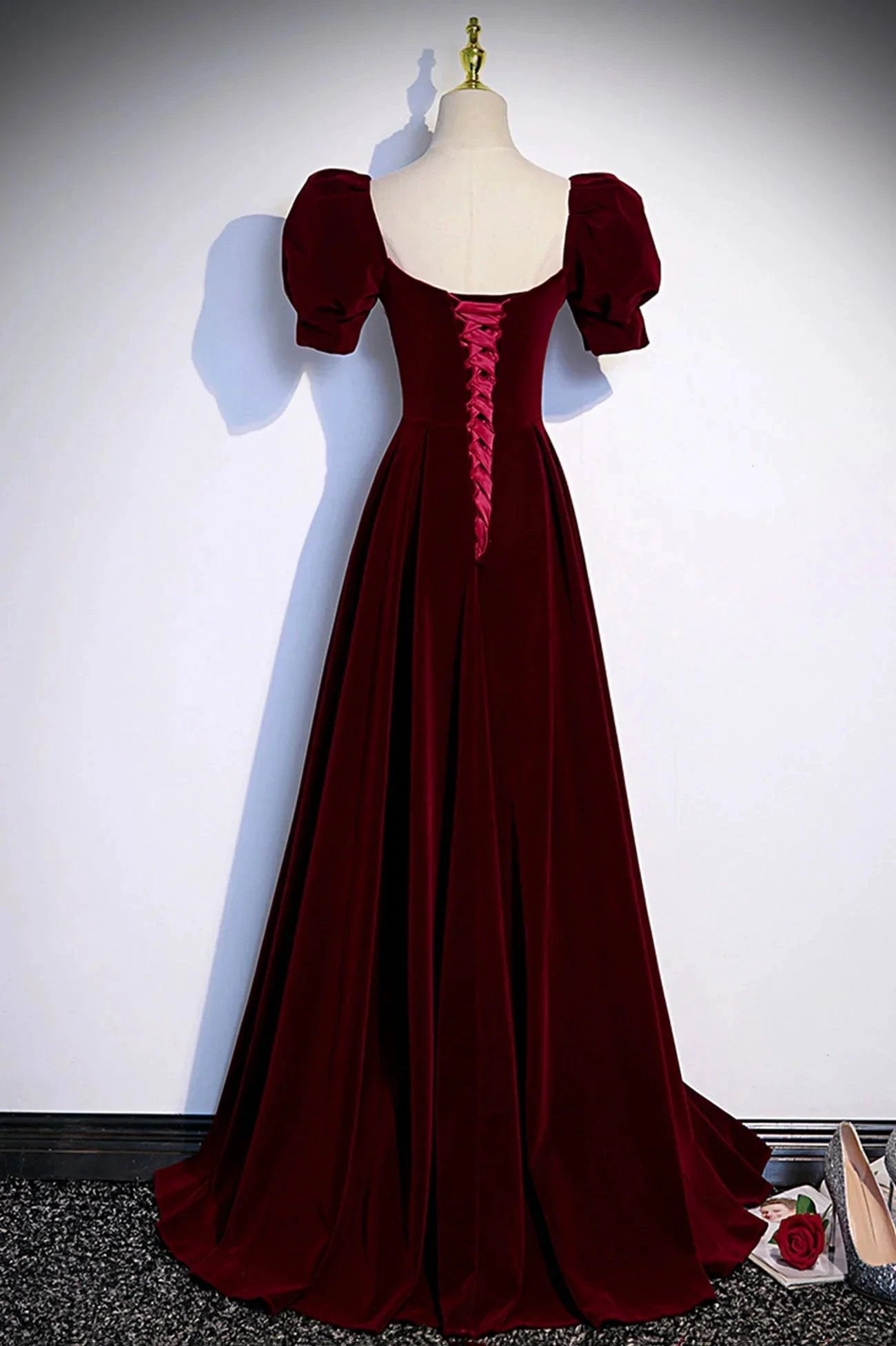 Burgundy velvet long prom dress evening dress s88 by simplepromdress