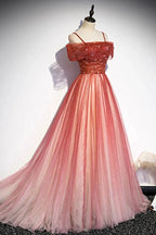 Burgundy tulle long A line prom dress evening dress s75 by simplepromdress