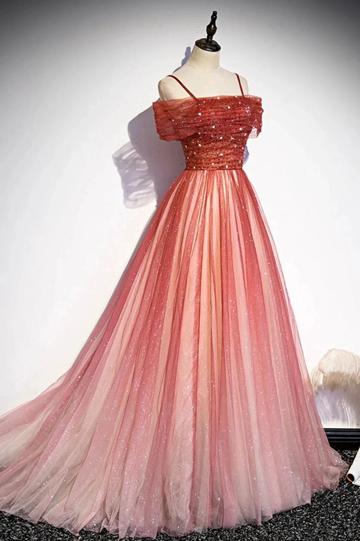Burgundy tulle long A line prom dress evening dress s75 by simplepromdress