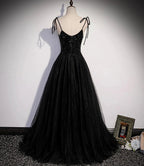 Black tulle beads long prom dress A line evening dress s58 by simplepromdress