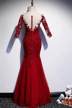Burgundy lace long prom dress mermaid evening dress s110 by simplepromdress