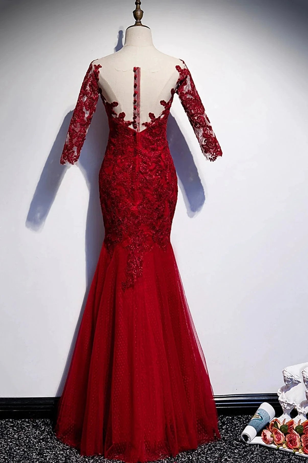 Burgundy lace long prom dress mermaid evening dress s110 by simplepromdress
