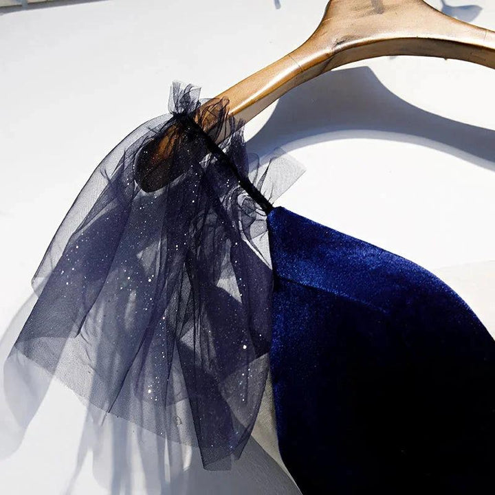 Blue velvet tulle short homecoming dress s99 by simplepromdress