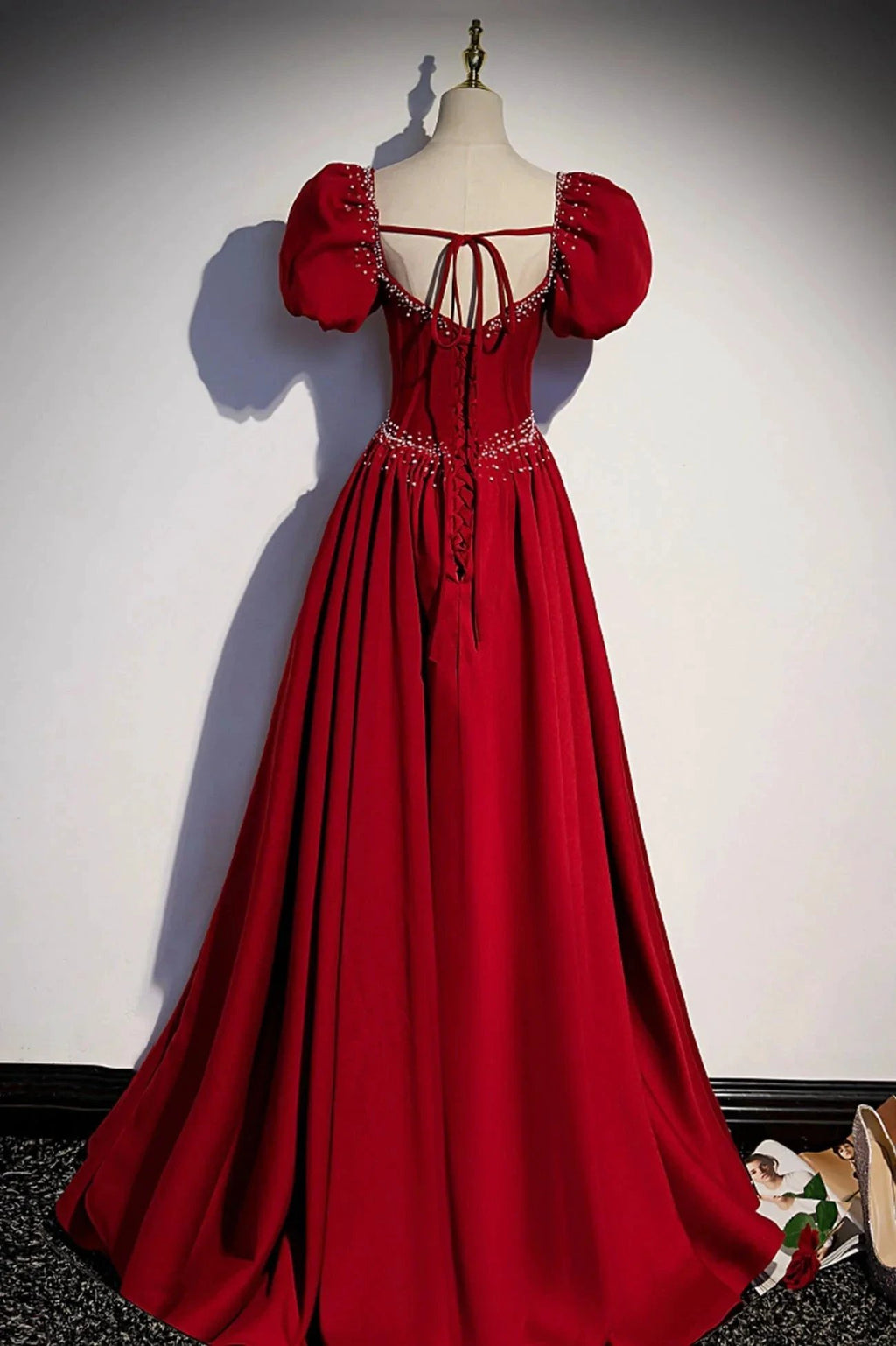 Burgundy A-line satin long prom dress evening dress s85 by simplepromdress