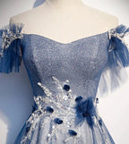 Shiny tulle sequins long prom dress blue evening dress s102 by simplepromdress
