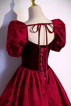 Burgundy velvet jacquard long prom dress evening dress s89 by simplepromdress