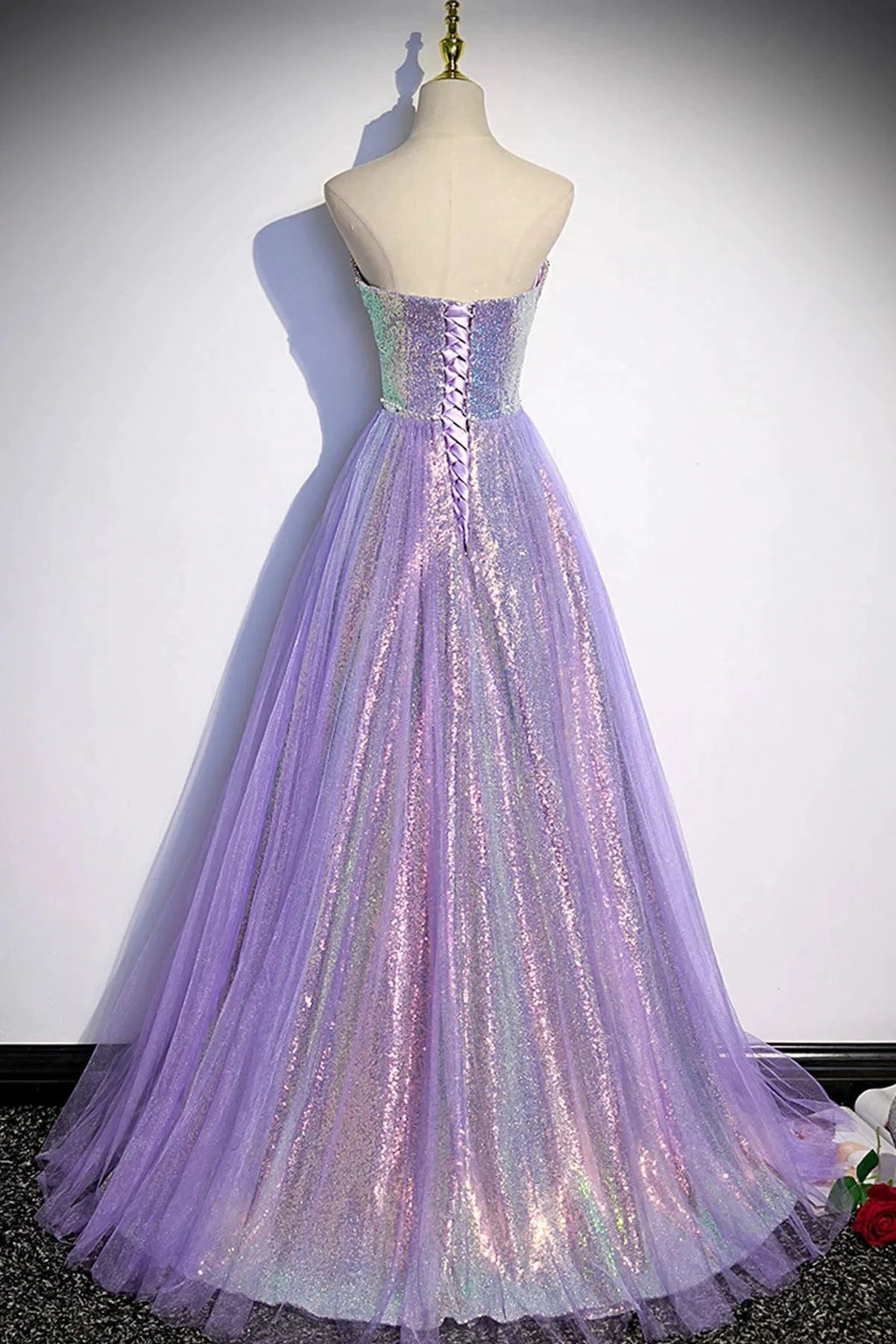 Purple tulle sequins long prom dress evening dress s84 by simplepromdress