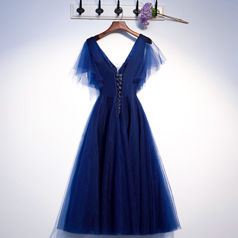 Blue v neck tulle short homecoming dress s94