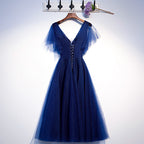 Blue v neck tulle short homecoming dress s94