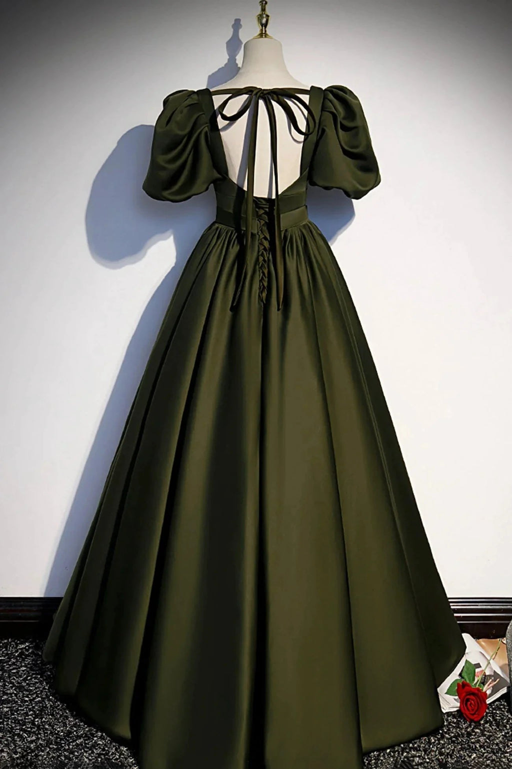 Green satin long prom dress A-line evening dress s87 by simplepromdress