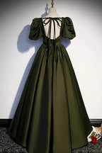 Green satin long prom dress A-line evening dress s87 by simplepromdress