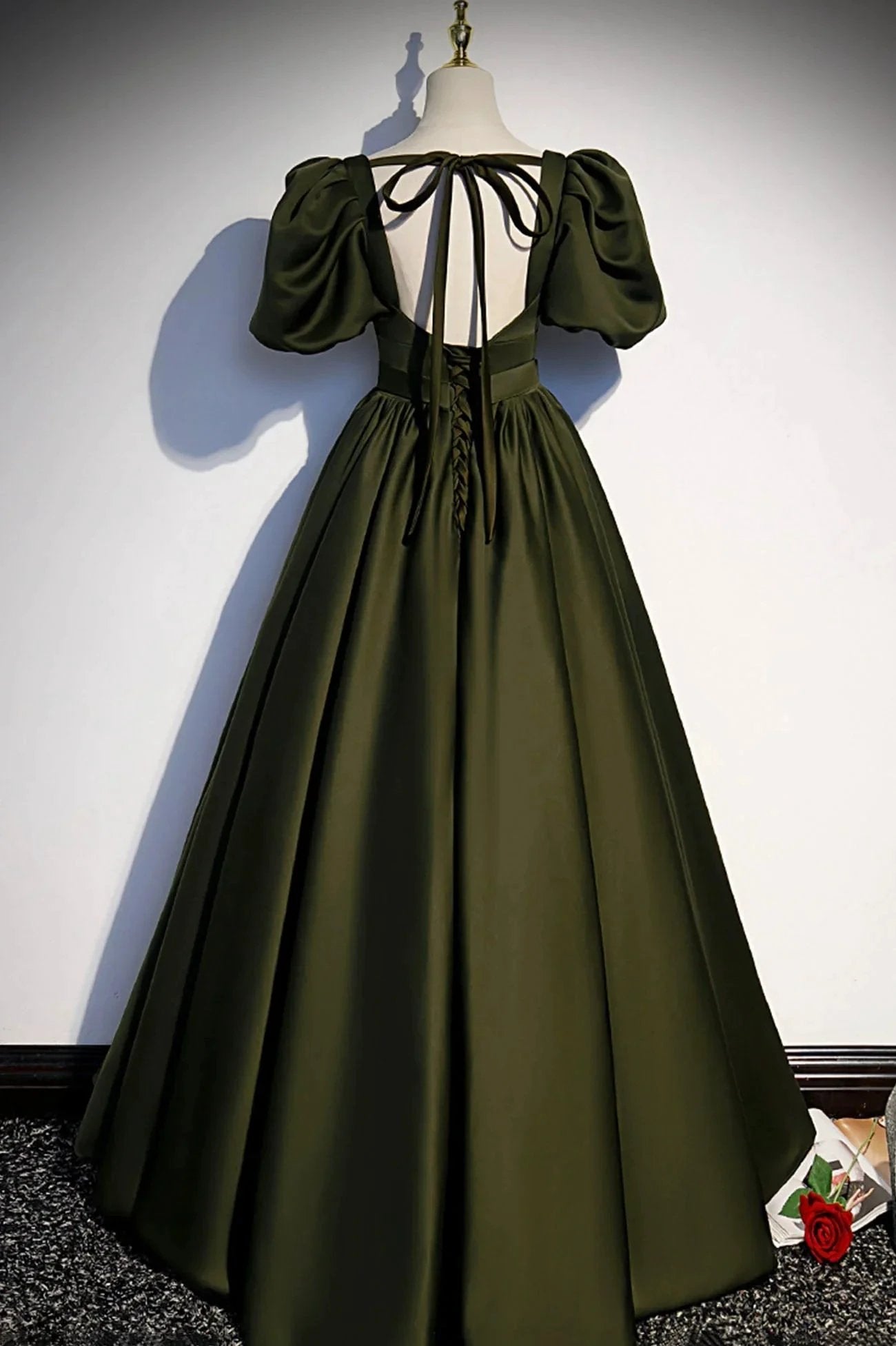 Green satin long prom dress A-line evening dress s87 by simplepromdress
