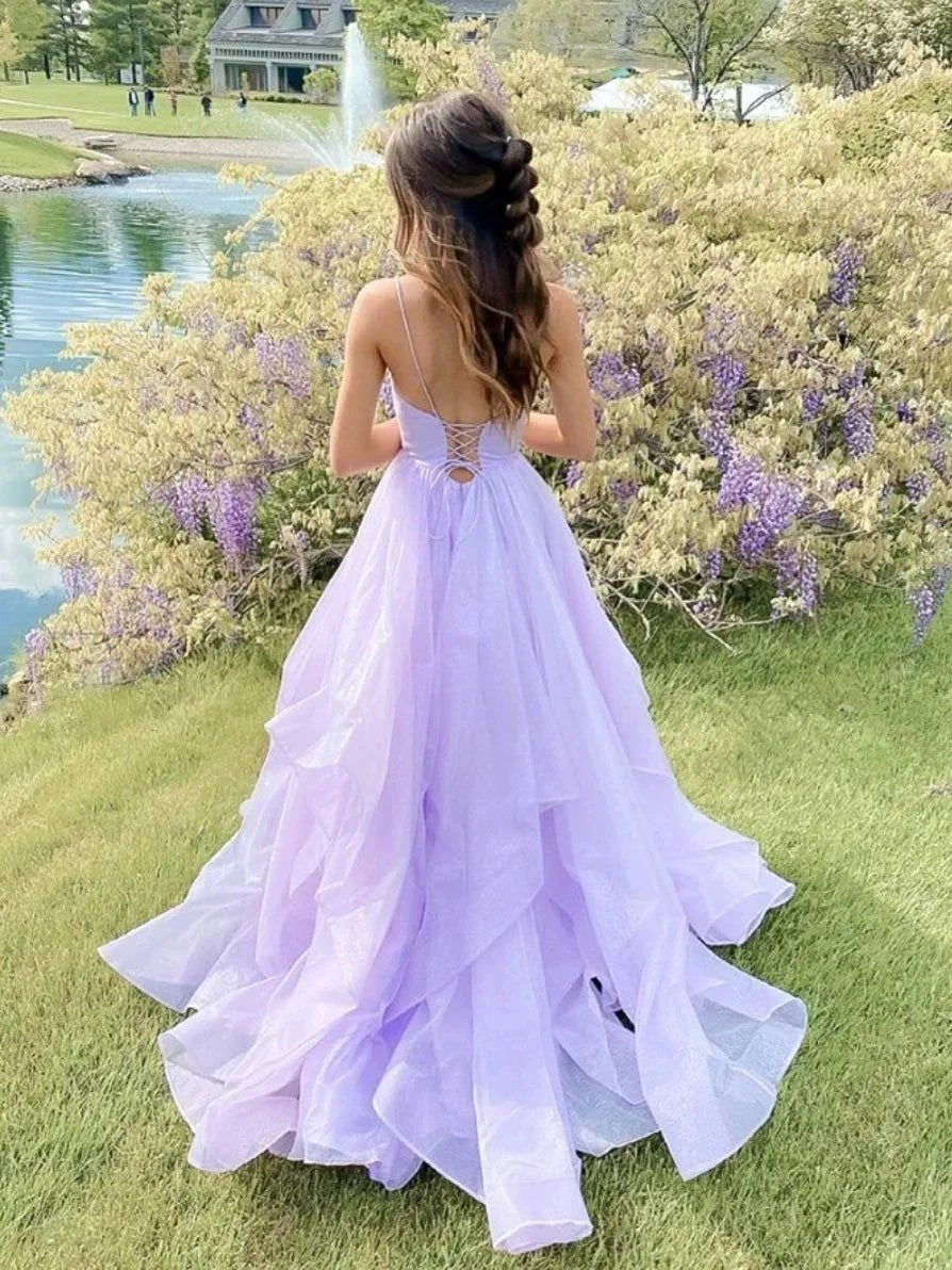 Pink spaghetti straps a line prom dress,layered evening gown,sparkle prom long dress Y1303 by simplepromdress