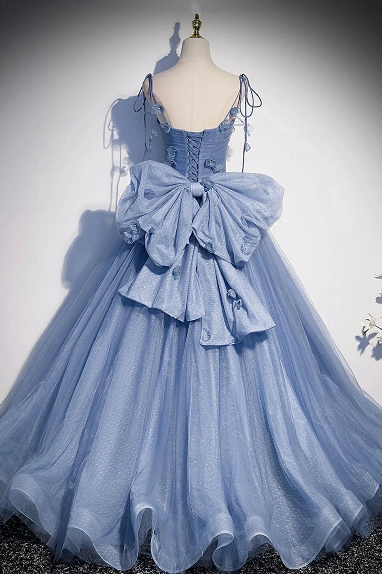 Blue tulle long A line prom dress blue evening dress s51 by simplepromdress