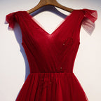 Burgundy v neck tulle short homecoming dress s95