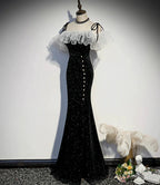 Black velvet long prom dress mermaid evening dress s57 by simplepromdress