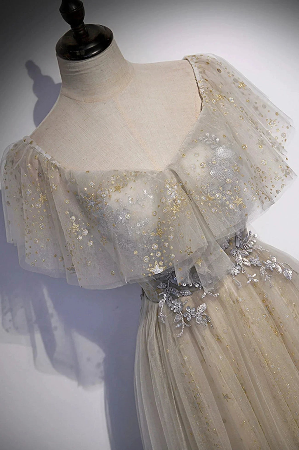 Cute tulle sequins long prom dress evening dress s60 by simplepromdress