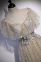 Cute tulle sequins long prom dress evening dress s60 by simplepromdress