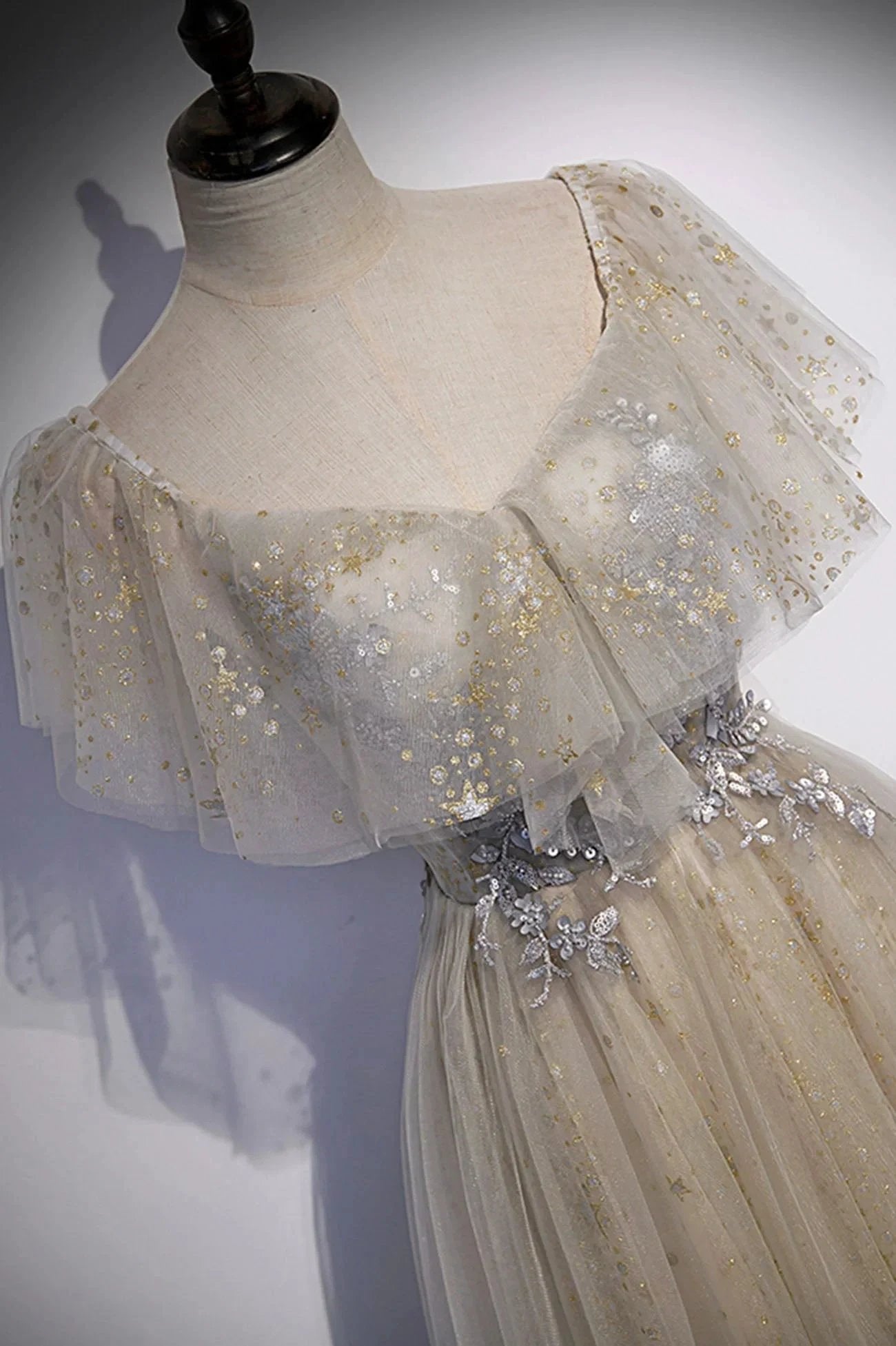 Cute tulle sequins long prom dress evening dress s60 by simplepromdress