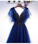 Blue v neck tulle short homecoming dress s94