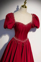 Burgundy A-line satin long prom dress evening dress s85 by simplepromdress