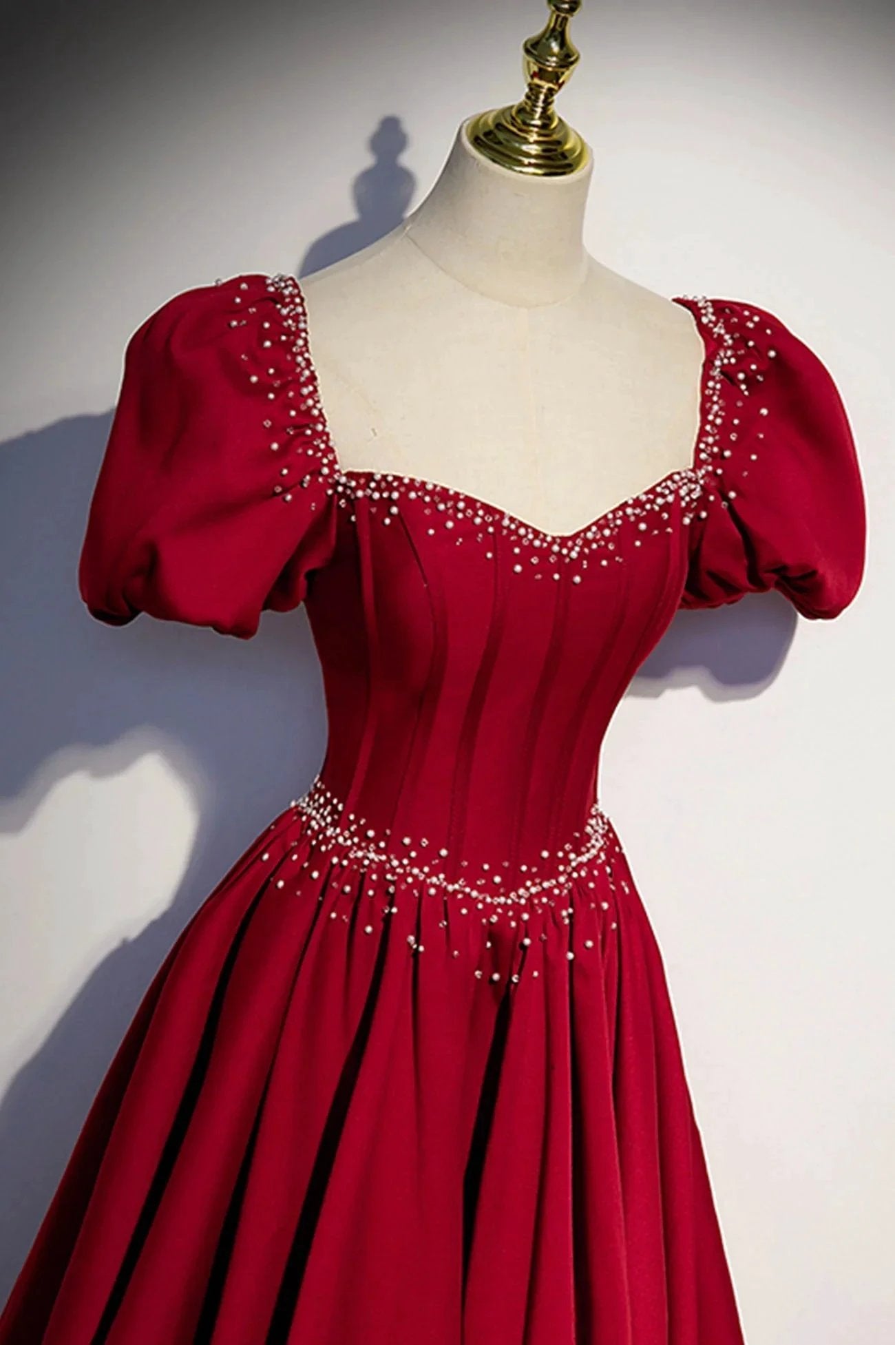Burgundy A-line satin long prom dress evening dress s85 by simplepromdress