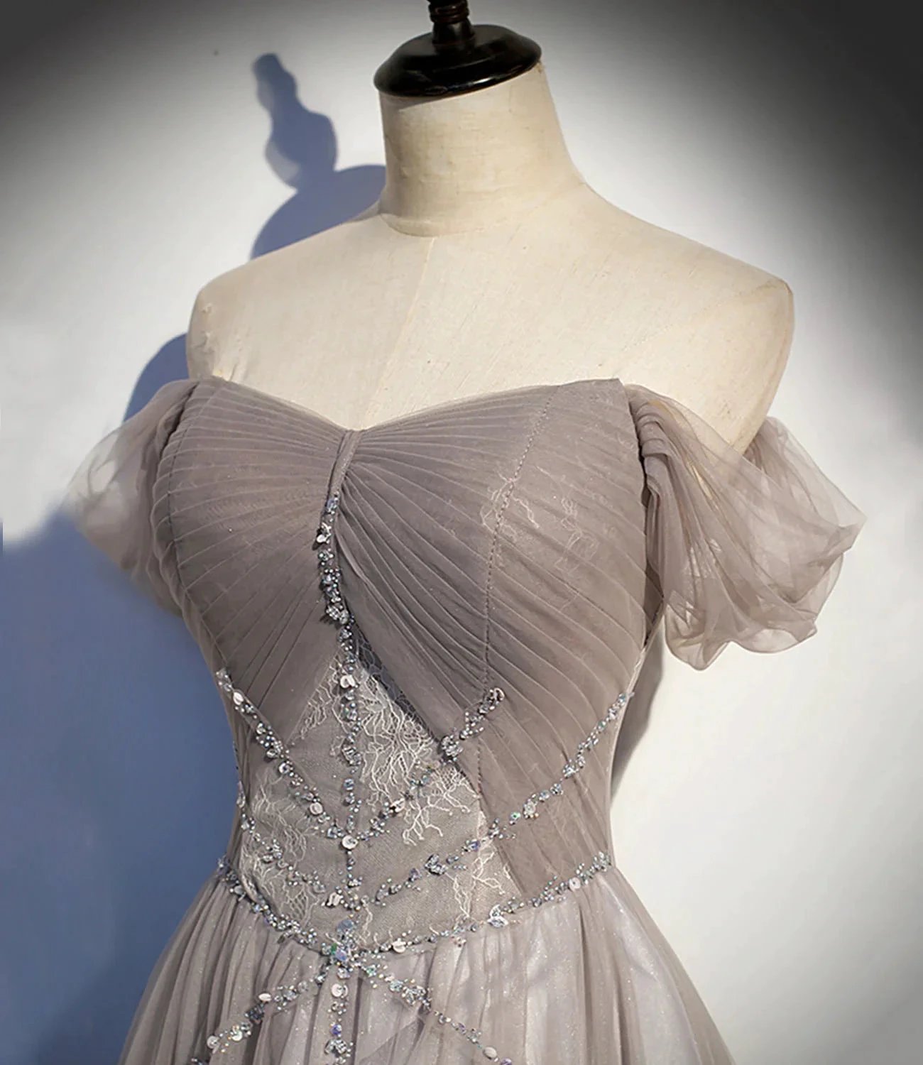 Elegant tulle lace long prom dress A line evening gown s67 by simplepromdress