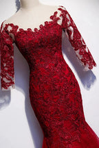 Burgundy lace long prom dress mermaid evening dress s110 by simplepromdress