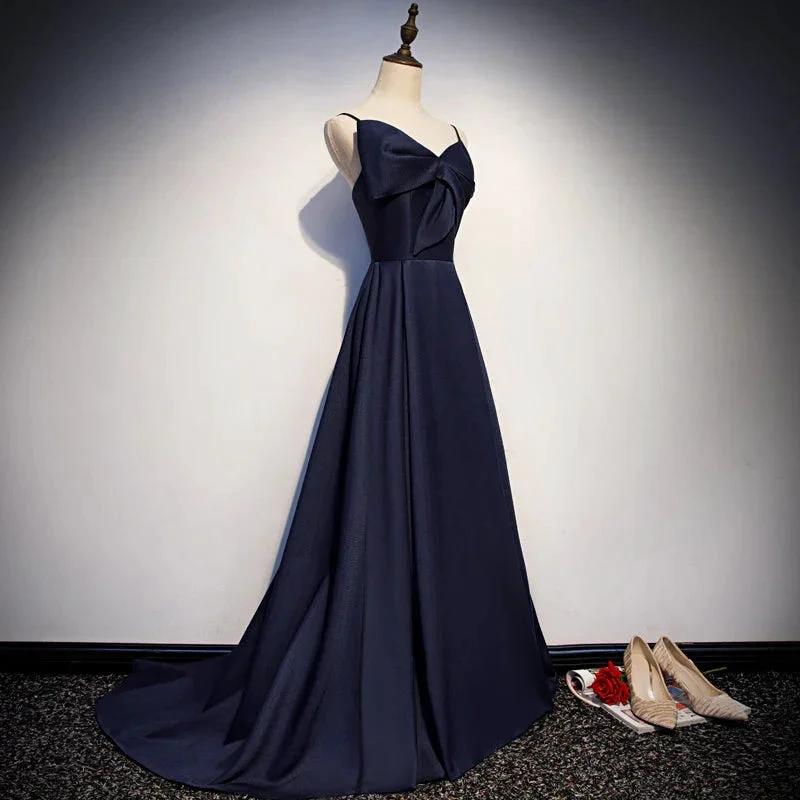 Dark blue satin long prom dress, simple evening dress s93 by simplepromdress