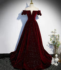 Burgundy velvet long prom dress A line evening dress s53 by simplepromdress