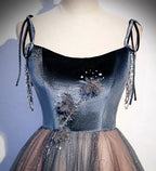 Blue tulle sequins long prom dress evening dress s80 by simplepromdress