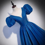 Blue saitn long prom dress A line evening gown s64 by simplepromdress