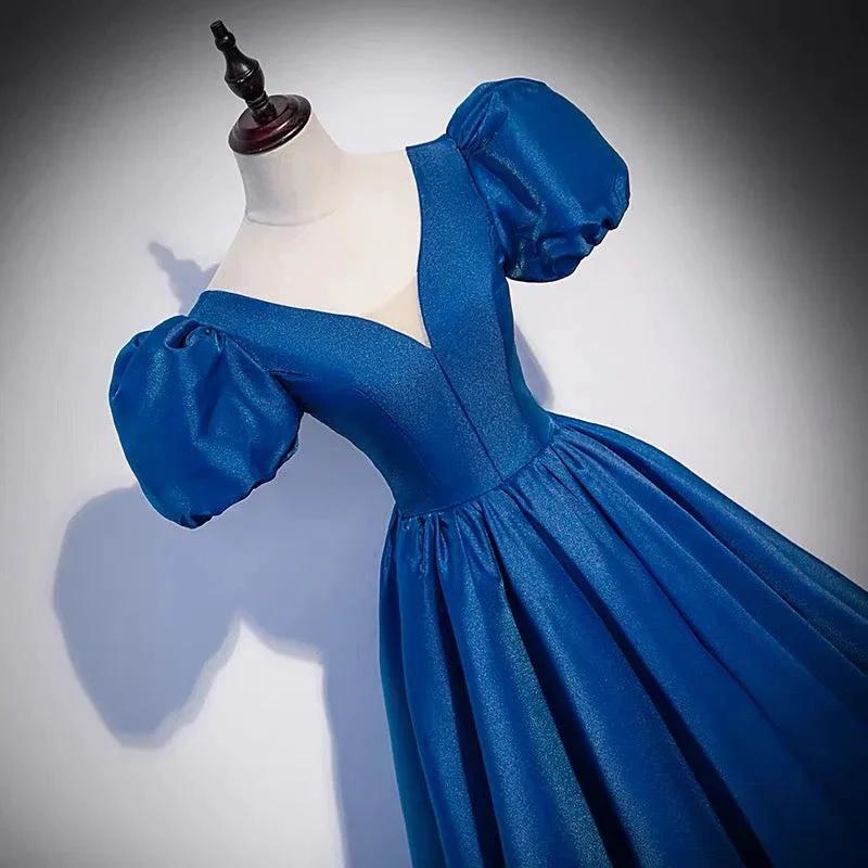 Blue saitn long prom dress A line evening gown s64 by simplepromdress
