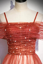Burgundy tulle long A line prom dress evening dress s75 by simplepromdress