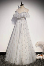 Stylish tulle sequins long A line prom dress evening dress s71 by simplepromdress