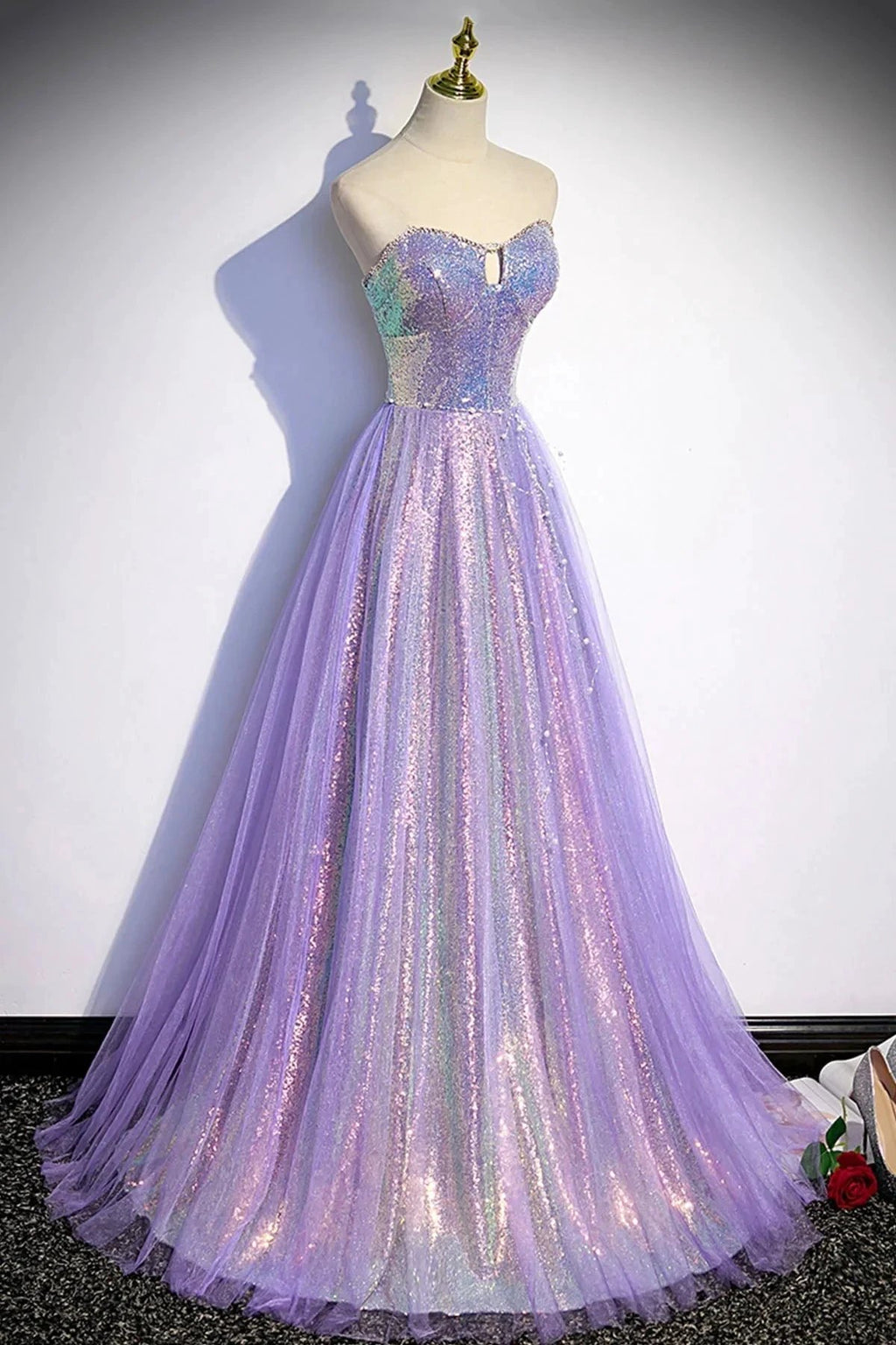 Purple tulle sequins long prom dress evening dress s84 by simplepromdress