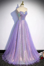 Purple tulle sequins long prom dress evening dress s84 by simplepromdress