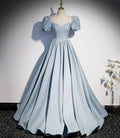 Blue satin pearl long prom dress blue evening dress s52 by simplepromdress